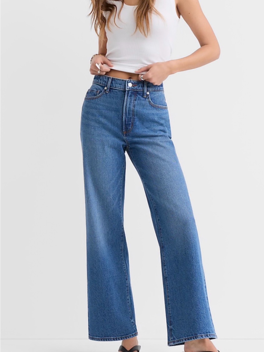 LOFT Rivete Premium High-Rise Wide Leg Jeans in Medium Blue